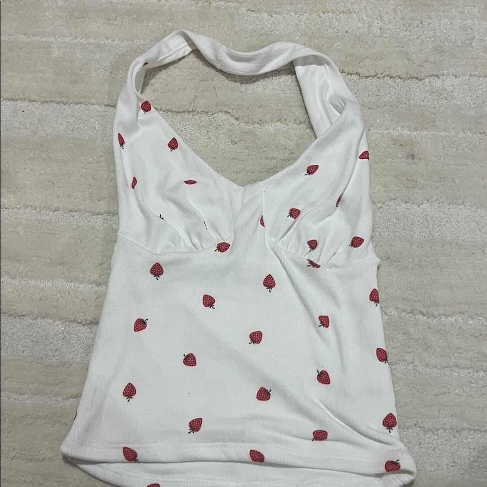 White Halter Top with Strawberry Pattern